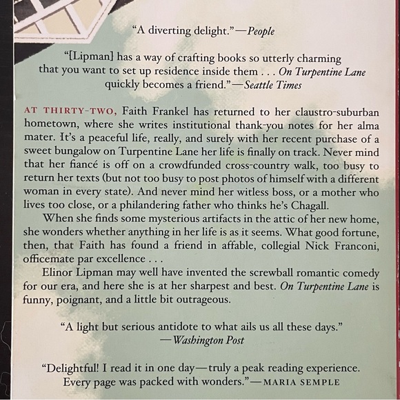 $10 SALE On Turpentine Lane Paperback Fiction Book Elinor Lipman Adult Novel - Picture 3 of 11